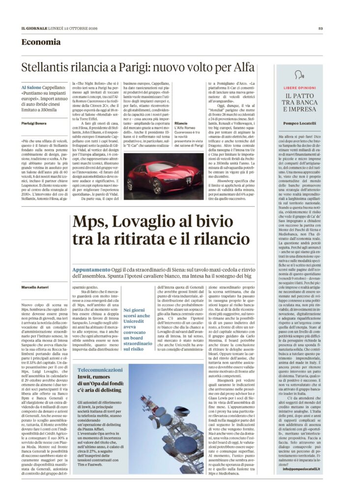 IL PATTO TRA BANCA E IMPRESA